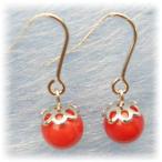 天然石ピアス染め赤珊瑚6mm丸玉メ...