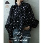 レディース ブラウス シャツ トップス ドット 水玉 ブラック オフホワイト 長袖 カジュアル リボン 大人可愛い 大人 可愛い 30代 40代 50代 60代 サワアラモード