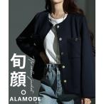 レディース アウター ジャケット ノーカラー 金ボタン 羽織り 長袖 胸ポケット 無地 ネイビー 紺 大人可愛い 大人 可愛い 30代 40代 50代 60代 サワアラモード