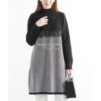 レディース トップス チュニック 黒 ブラック 長袖 ニットチュニック レース 幾何学 ハイネック 秋 大人可愛い 大人 可愛い 30代 40代 50代 60代 サワアラモード