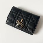 ショッピングディオール Christian Dior　クリスチャンディオール　マイディオールグライシンウォレット　カナージュ　ラムスキン　レザー　ブラック　【中古】