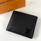ショッピングLOUIS LOUIS VUITTON　ルイヴィトン　LVアエログラム　ポルトフォイユ マルコ　二つ折り財布　レザー　ノワール　M81742　IC　【中古】