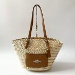COACH　コーチ　ストロー　ラージ　トートバッグ　かごバッグ　ラフィア　レザー　ベージュ　肩掛け　CJ518　【中古】