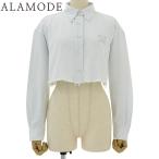 ショッピングMIUMIU MIUMIU(ミュウミュウ) クロップド ロゴデニムシャツ 2022年 ダメージ加工 ショート丈 36 ライトブルー GWC096 40802157617【アラモード】