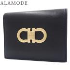 Salvatore Ferragamo(フェラガモ) ガンチーニ 2つ折り 財布 ウォレット 二つ折り カーフ ブラック黒 赤 22-0627 40802160992【アラモード】