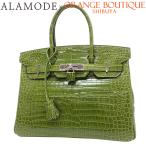 HERMES(エルメス) バーキン30 アニスグリーン 黄緑 ポロサス クロコダイル シルバー金具 □Q刻印 ハンドバッグ 40802164709【アラモード】
