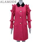 GUCCI(グッチ) GG パールボタン フリルコート 2016年 40 ウール ベロア/ベルベット ピンク ブラック黒 449058 40802166208【アラモード】