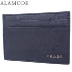 プラダ ロゴ カードケース カードケース/パスケース 定期入れ サフィアーノレザー ネイビー シルバー金具 40802180293【アラモード】