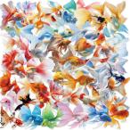 ショッピング金魚 金魚　金魚すくい　キンギョ　観賞魚　琉金　和金　透明台紙　シール　ステッカー50枚W1