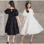ショッピング韓国子供服 ワンピース キッズ 韓国子ども服 子供服 ワンピース ロング丈ワンピース 白ワンピース パフスリーブ ティアードスカート ミディアム丈 七五三