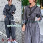 オールインワン レディース 夏 カジュアル 新作 夏服 夏コーデ デニム ジャンプスーツ コンビネゾン ロングパンツ ウエストゴム ワイドパンツ