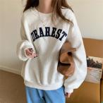 トレーナー レデイーズ ロゴ スウェット 長袖 薄手 プルオーバー Tシャツ カットソー 春 秋 冬 着回し ゆったり カジュアル おしゃれ