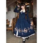 ワンピース ロリータファッション ドレス ロング 秋冬 長袖 優雅 かわいい ロリータ ゴールドプリント
