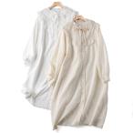 春 夏 秋 ワンピース シャツワンピース 羽織り ロング丈 ロングシャツ ロングブラウス 体型カバー 森ガール 上品 刺繍 レース