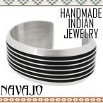 Indian Jewelry バングル ナバホ族 ディープブラック ストライプ シルバー メンズ ブレスレッド プレゼント インディアンジュエリー