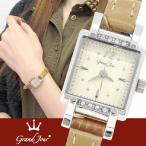 Grand Jour 腕時計 レディース ブランド GJ74 アイボリー ストライプ レザーベルト レディース腕時計 グランジュール
