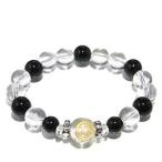 オニキス 数珠 ブレスレッド 戦国武将 坂本龍馬 手彫り水晶 金12mm 17.5cm水晶 メンズM レディースL 贈り物 ブラック 黒 天然石