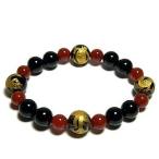 四神獣金手彫りオニキス 数珠 ブレスレッド 風水 12mm 赤メノウ オニキス メンズM 贈り物 ブラック 黒 天然石 パワーストーン