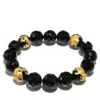 四神獣手彫りカットオニキス12mm 数珠 ブレスレッド 金 18cmカットオニキス メンズM龍 贈り物 オニキス ブラック 黒 天然石