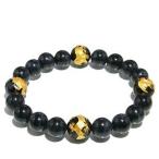 四神獣手彫りカットオニキス12mm 数珠 ブレスレッド 金 19.5cmブルータイガーアイ 青トラメ メンズL龍 虎 贈り物 オニキス