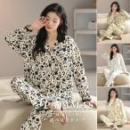 【2点セット】花柄 パジャマ レディース 可愛い ルームウェア セットアップ ゆったり 長袖 前開き 秋 春 夏 女性 上下セット 韓国 寝巻き 部屋着 中学生 高校生