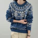 ニット セーター レディース ノルディック柄 フェアアイル柄 トップス プルオーバー 長袖 クルーネック 韓国ファッション きれいめ カジュアル ゆったり