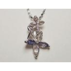 K18WGホワイトゴールドダイヤモンド/トパーズ/アイオライトフラワーペン...