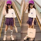 子供服セットアップキッズ女の子夏2点セット上下セットTシャツ半袖ミニスカートチェック柄ジュニアおしゃれ可愛いカジュアル小学生新品150cm