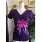 ハワイアン フラ タヒチアン マカマカ フラダンス衣装やカジュアルでも イエイエTシャツ (パープル） レディース