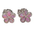 ハワイアンジュエリーピアスシルバー925ピンクオパールプルメリアポストスタ...