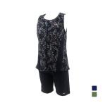 フィラ レディス 水泳 フィットネス水着 リーフ柄プリントジップセパレート水着大寸 3156060 ゆったりサイズ 大きいサイズ FILA