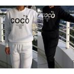 全2色 COCO NO9 HOLLYWOOD パロディロゴ レディース 裏起毛 ホームウェア ナイトウェア 上下セット