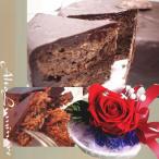 スイーツセット　チョコレートケーキ(ザッハトルテ）とハートの器に真っ赤なバラ　枯れないお花プリザーブドフラワー