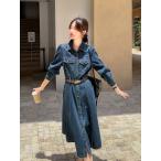 【値下げ】デニムワンピース ワンピース レディース 春物 シャツワンピ ロング丈ワンピ 着やせ 長袖 Aライン