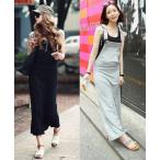 マキシワンピース サロペットスカート サスペンダーフード付き マキシ丈 レディース オールインワン ジャンパースカート