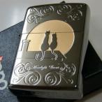 ZIPPO ネコ 月 満月 鏡面ブラック