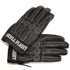 SKULL FLIGHT スカルフライト パンチングメッシュ オールレザーグローブ ブラック×ホワイト BONE GLOVE ボーングローブ