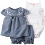 【並行輸入品】カーターズ ロンパース carter's 2016年春夏新作 女の子用デニムダンガリー花刺繍半袖チュニックお出かけ用豪華上下3点