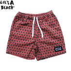 LIFE'S A BEACH CROSS PATTERN SHORT PANTS BLACK x RED ライフズ ア ビーチ 復刻 クロス パターン イージー ショートパンツ メンズ レッド 送料無料