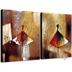 Wieco Art - Ballet Dancers 2 Piece Modern Decorative artwork 100% Hand Painted Contemporary Abstract Oil paintings on Canvas Wall Art Ready to Hang
