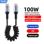 25CM To 1M Car Spring Data Cord 100W 6A Short Fast Charging Wire USB C TO U