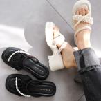 ショッピングサンダル レディース 歩きやすい サンダル　厚底　レディース パール フリル 歩きやすい 履きやすい おしゃれ 春 夏 amiamiアミアミ