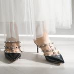 ミュール 本革 ピラミッドスタッズ ポインテッドトゥレディース 歩きやすい 履きやすい amiami