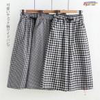 パンツ スカーチョ ワイドパンツ コットン スカンツ レディース ズボン ハイウエスト リボン ベルト 美脚 ポケット付き チェック柄 高級感 着痩せ 春 夏 30代