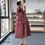 リネンワンピース リネン 半袖 Aライン フレア 膝丈 ワンピース レディース 綿麻 ワンピ柄物  リネン マキシ丈 ワンピース 森ガール  カジュアル