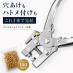 ハトメパンチ 穴あけパンチ 1本2役 ハトメ100個付き 位置調整ガイド付き レバー式 金属製 ハンドプレス ハトメ打ち 穴あけ工具 レザークラフト