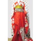 中古着物 和服 大振袖 結婚式お色直し用ふりそで 赤 豪華な刺繍入り おひきずり うちかけにもなる 舞台衣装 着物ドレス用生地