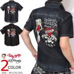 50h限定P最大18倍!5/19am01_59迄 BETTY BOOP×Ed Hardy 半袖シャツ BED-2505 ベティブープ エドハーディー 刺繍
