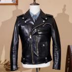 ショッピング革 少量生産 革ジャン 本革 牛革 カウハイド メンズ レザージャケット ダブルライダースジャケット ブラック