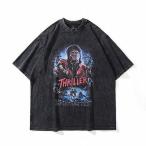 メンズ レディース半袖Tシャツ 映画 アートTシャツ マイケルジャクソン Thriller スリラー 色落ちブラック